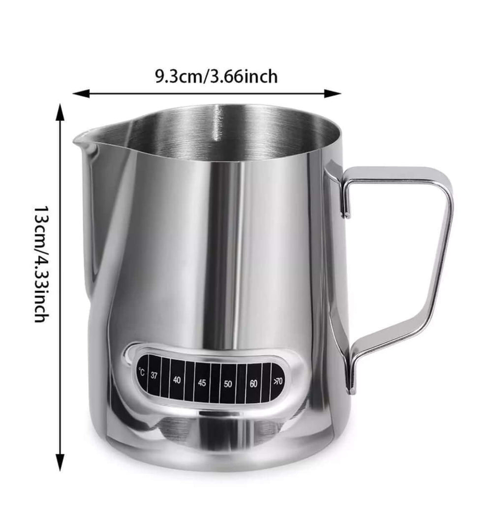 Professional milk jug with thermometer